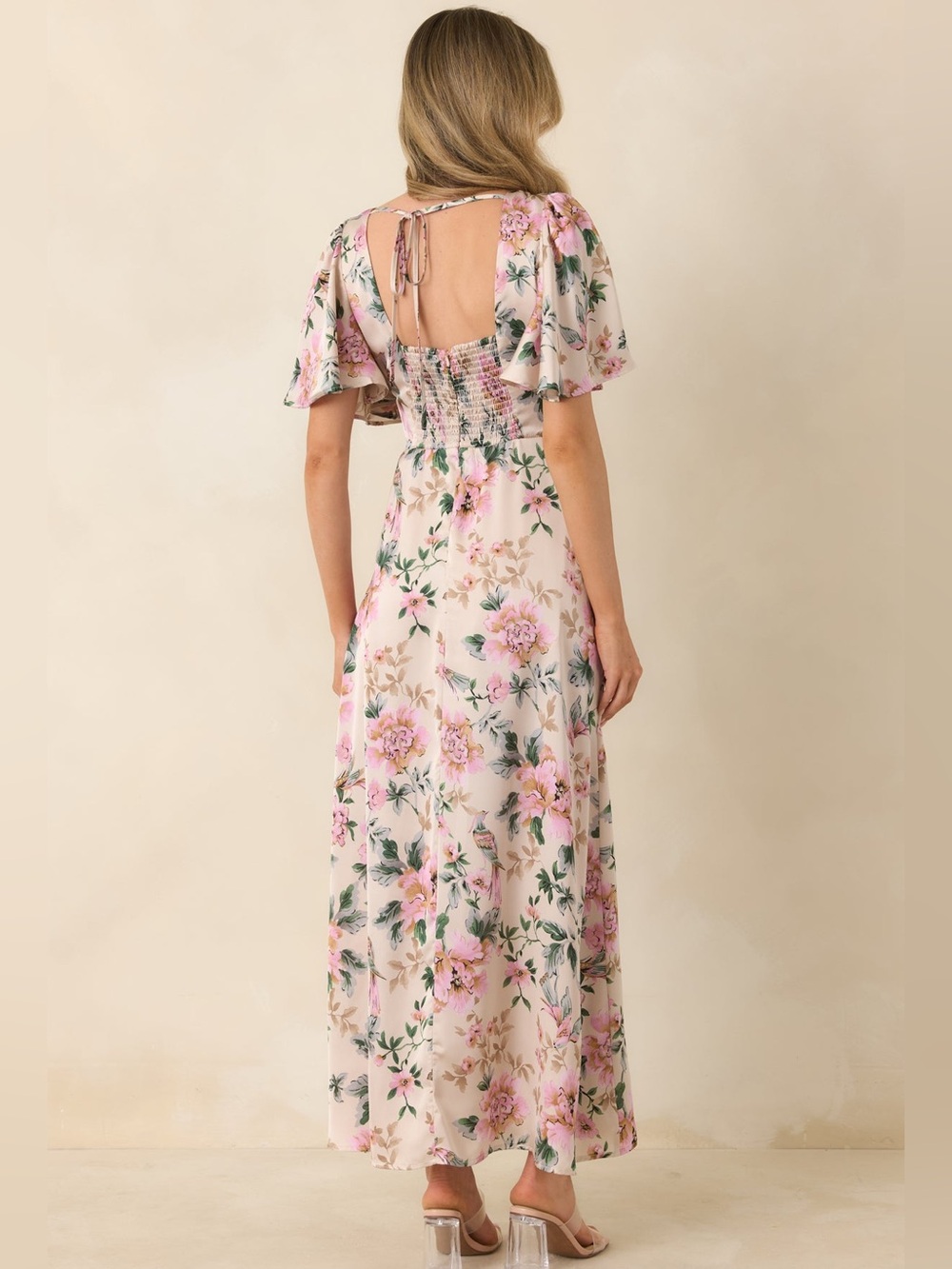 Dress Forum Morning Meadow Romance Floral Maxi Dress Ivory Pink Slit NWT Small - Picture 2 of 15
